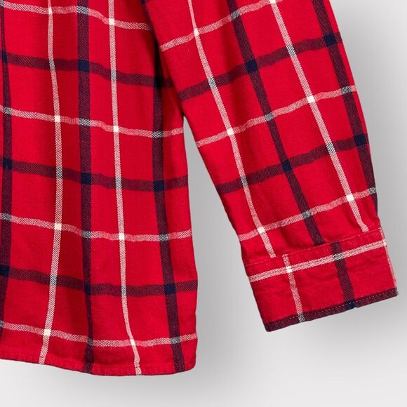 Duluth Trading Flannel Button Up Top Women XXL Red Plaid Long Sleeve Cotton Z14 - Picture 8 of 14